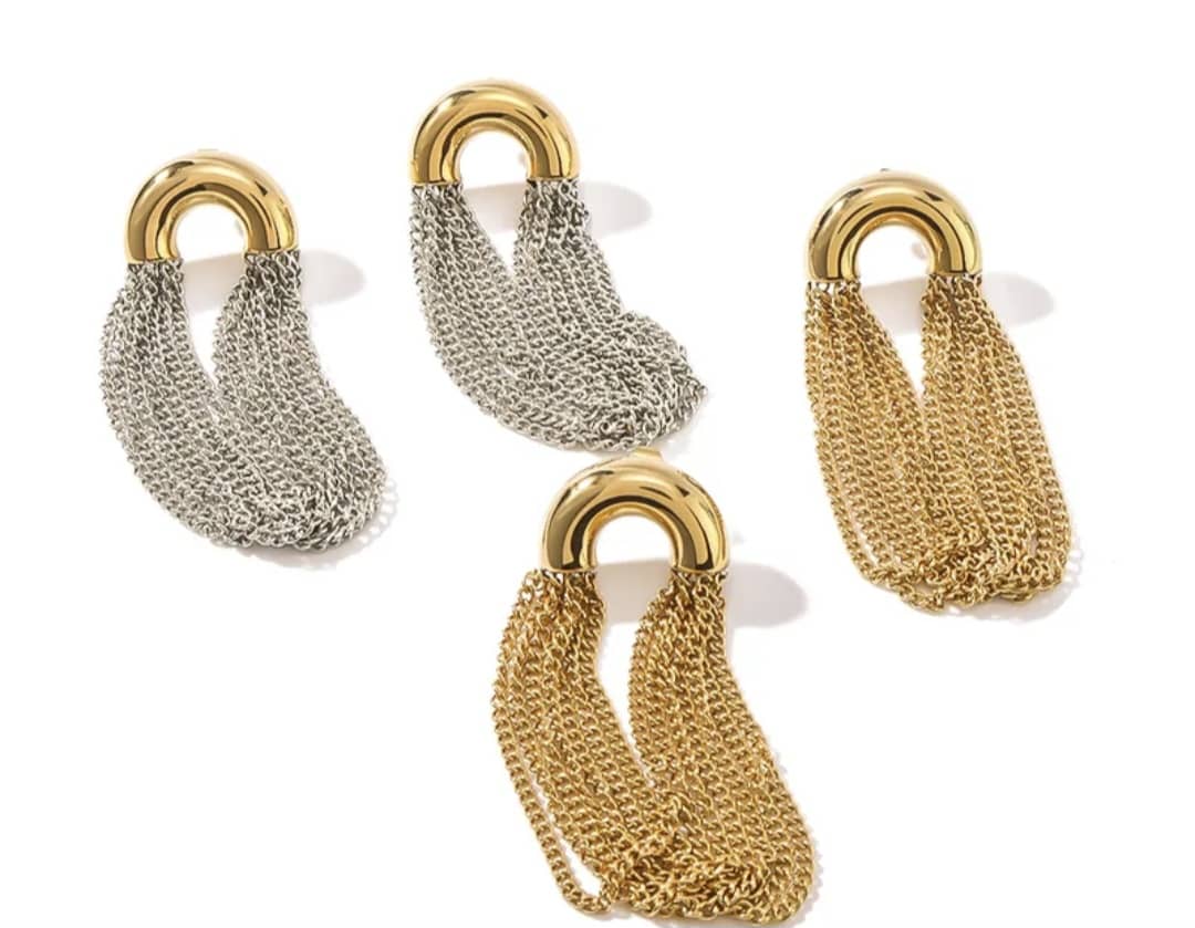 Gold Chain Tassel Hoop Earrings