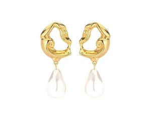 Golden Swirl Pearl Drop Earrings