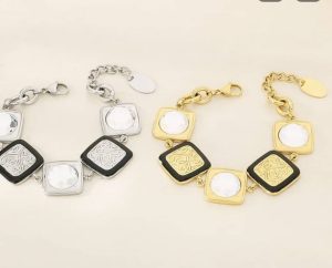 Duo-Tone Square Charm Link Bracelets
