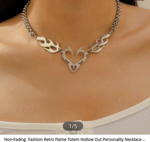 Retro Flame Totem Hollow Heart Necklace