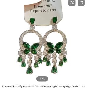 Emerald Butterfly Geometric Tassel Earrings