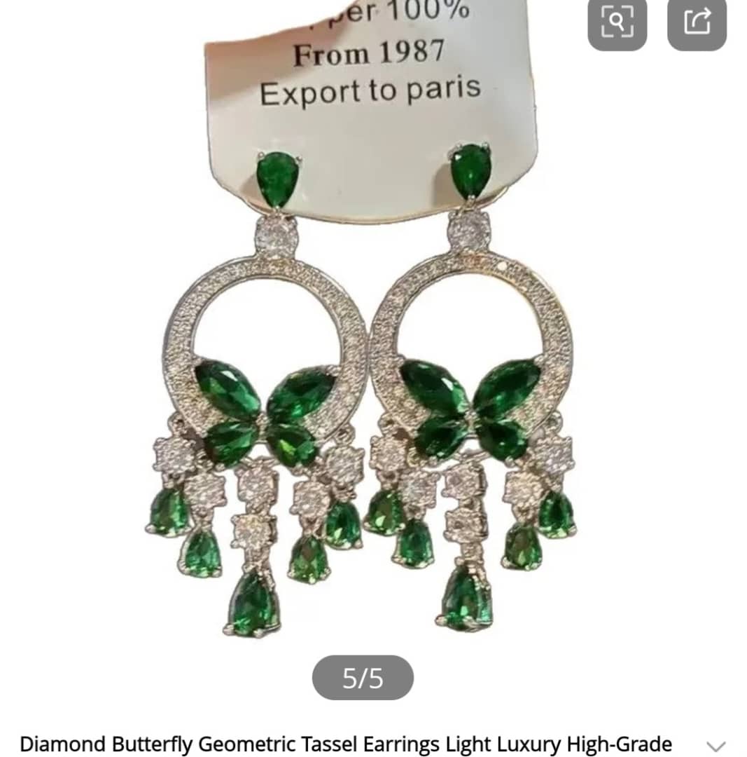 Emerald Butterfly Geometric Tassel Earrings