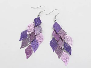 Purple Ombré Leaf Cluster Dangle Earrings