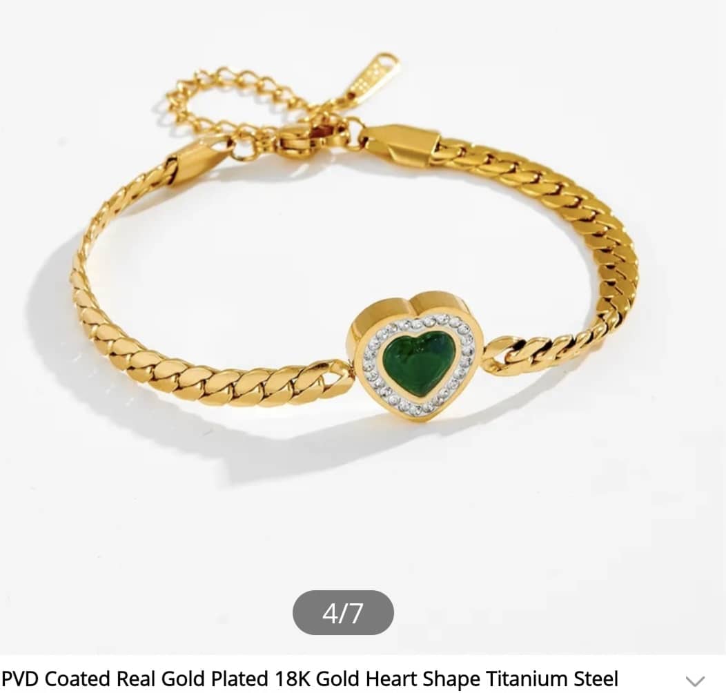 PVD Coated 18K Gold Heart Titanium Chain Bracelet