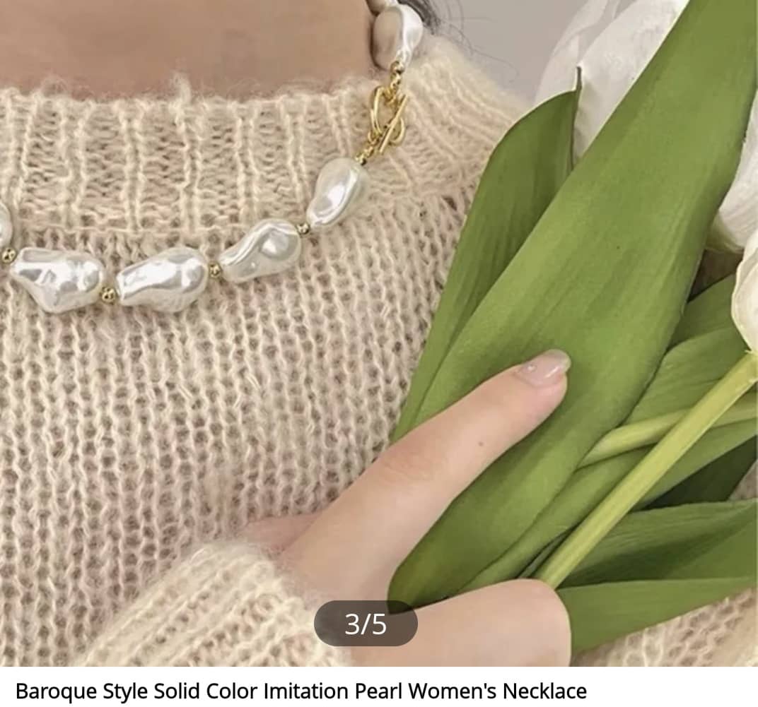 Baroque Solid Imitation Pearl Gold Chain Necklace