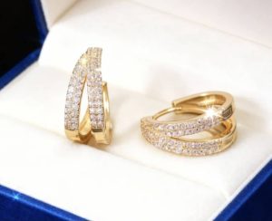Double Hoop Full CZ Pavé Gold Huggie Earrings