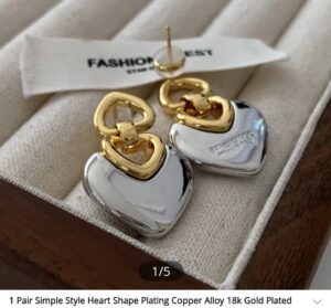 18K Gold Plated Heart Ring Drop Earrings