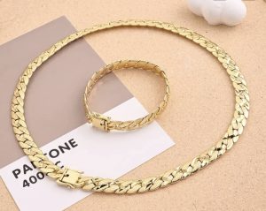 18K Gold Plated Cuban Link Chain Necklace & Bracelet Set