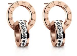 Rose Gold Roman Numeral Interlocking Circle Earrings