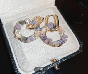 Gold Hoop Earrings with Iridescent Crystal & Pastel Shard Accents