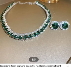 Green Zircon Diamond Geometric Choker Necklace & Earrings Set