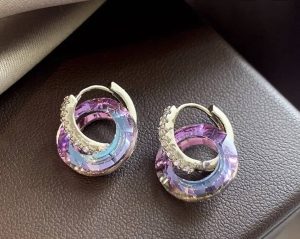 Iridescent Rainbow Crystal Layered Gold Hoop Earrings