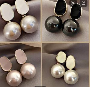 Gold Oval Drop Pearl Earrings (Ivory & Black Variants)