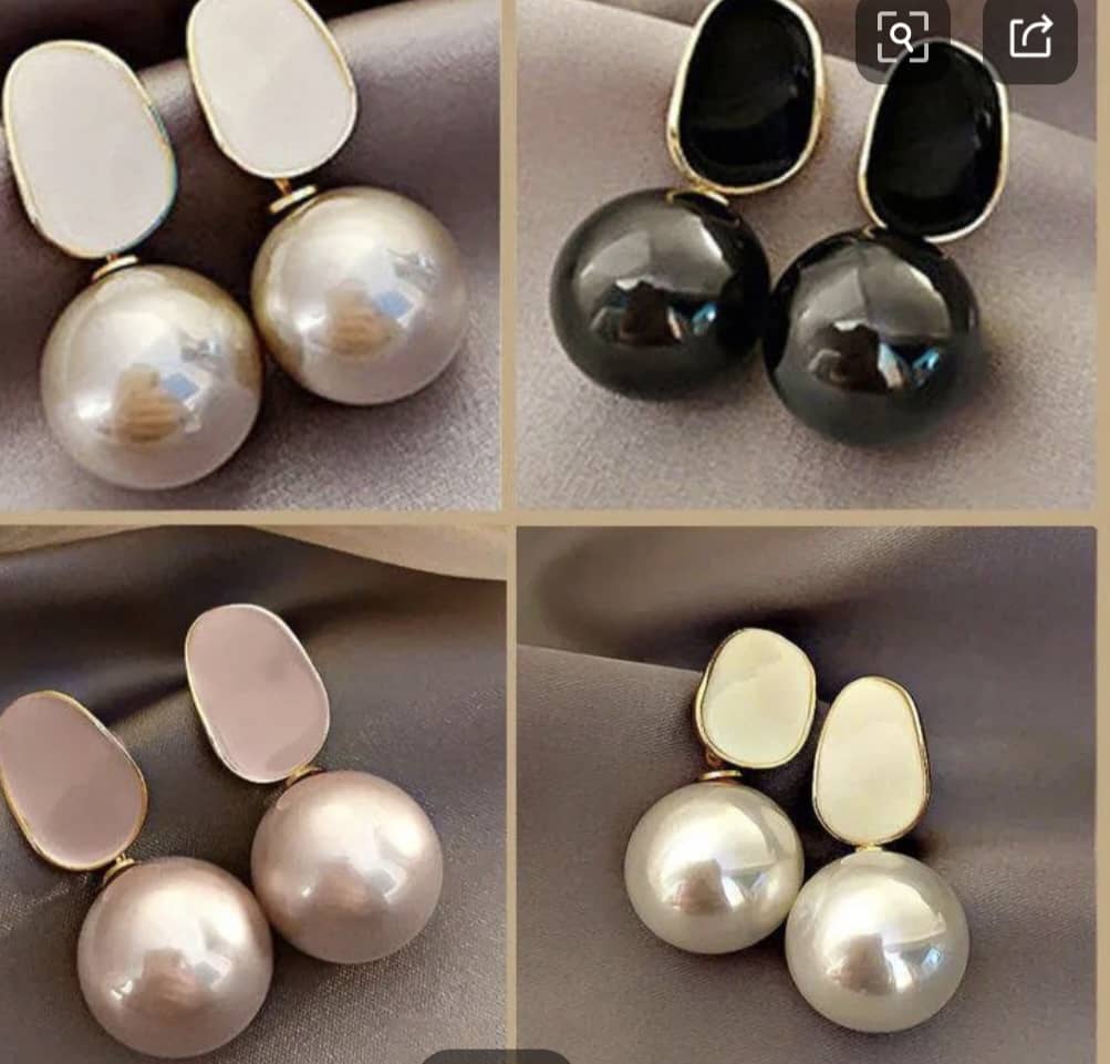 Gold Oval Drop Pearl Earrings (Ivory & Black Variants)
