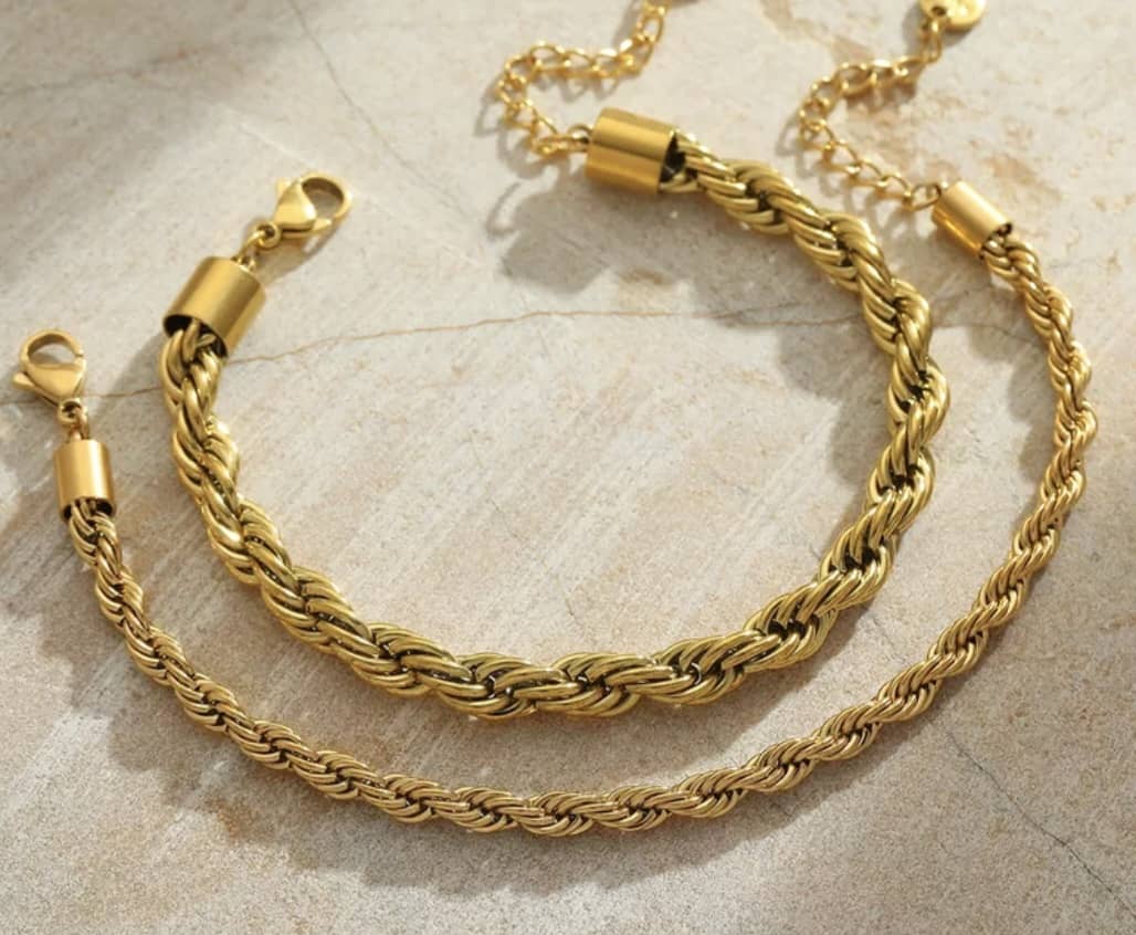 18K Gold Plated Rope Chain Bracelet Set