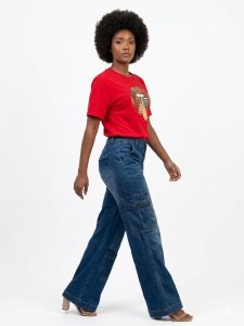 Wide-Leg Denim Dungarees Jeans