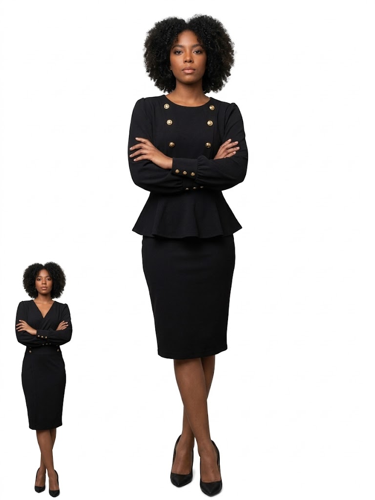 Black Long-Sleeve Peplum Dress