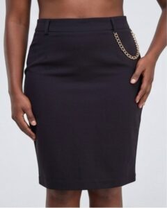 Classic Black Pencil Skirt with Chain Detail