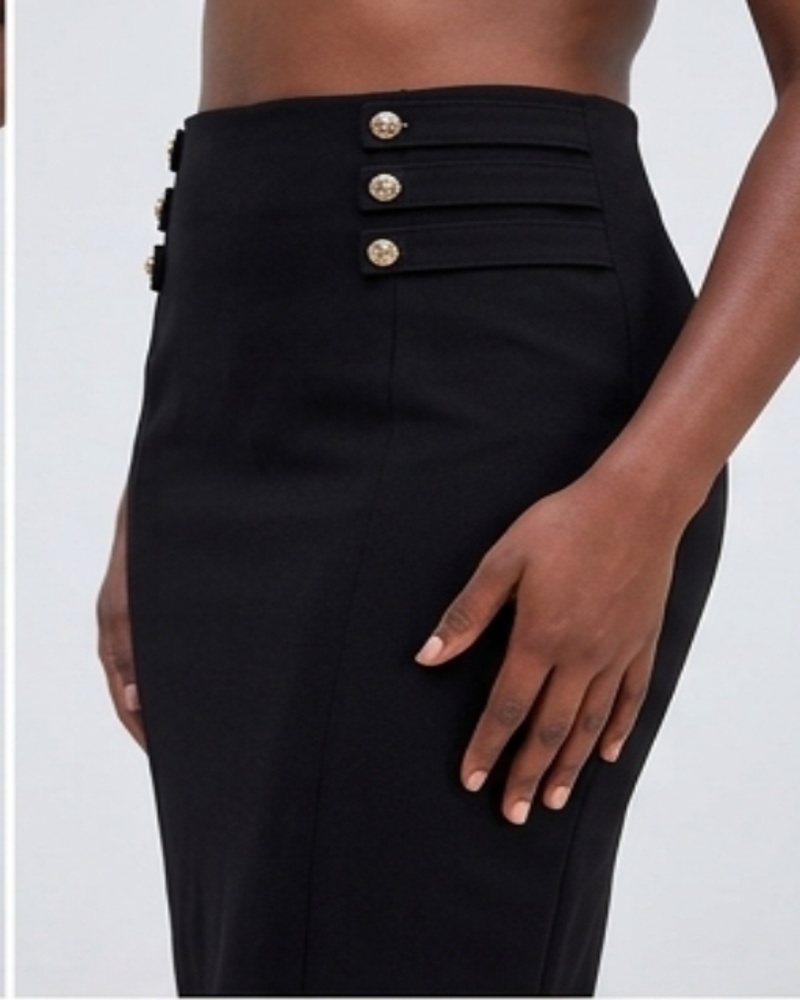 High-Waist Button Detail Pencil Skirt (Black)