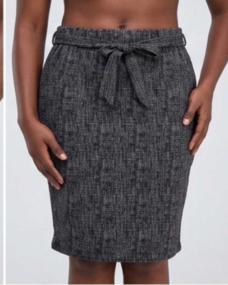 Grey Tie-Waist Pencil Skirt