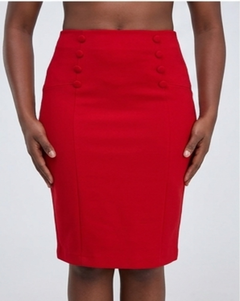 Red High-Waist Pencil Skirt